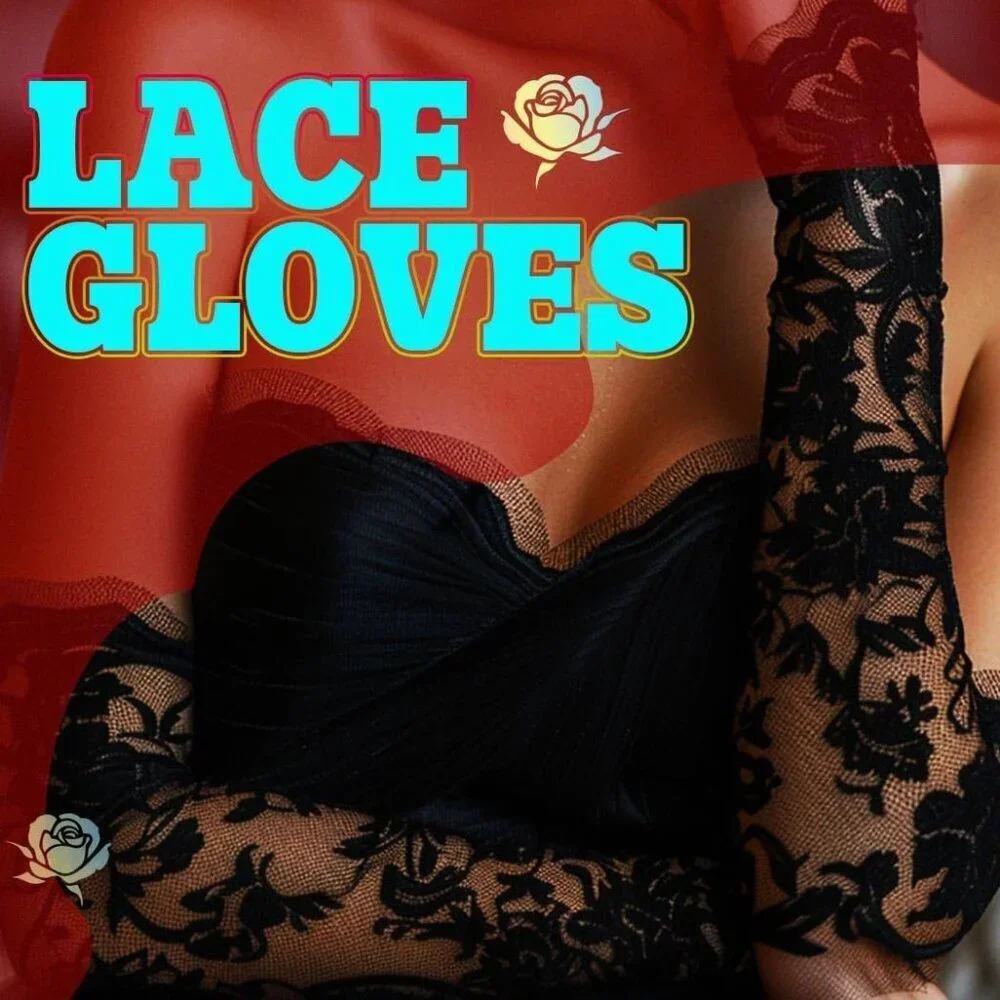 Women's Black Polyester Leopard Print Fabric Lace Short Evening Combined Gloves